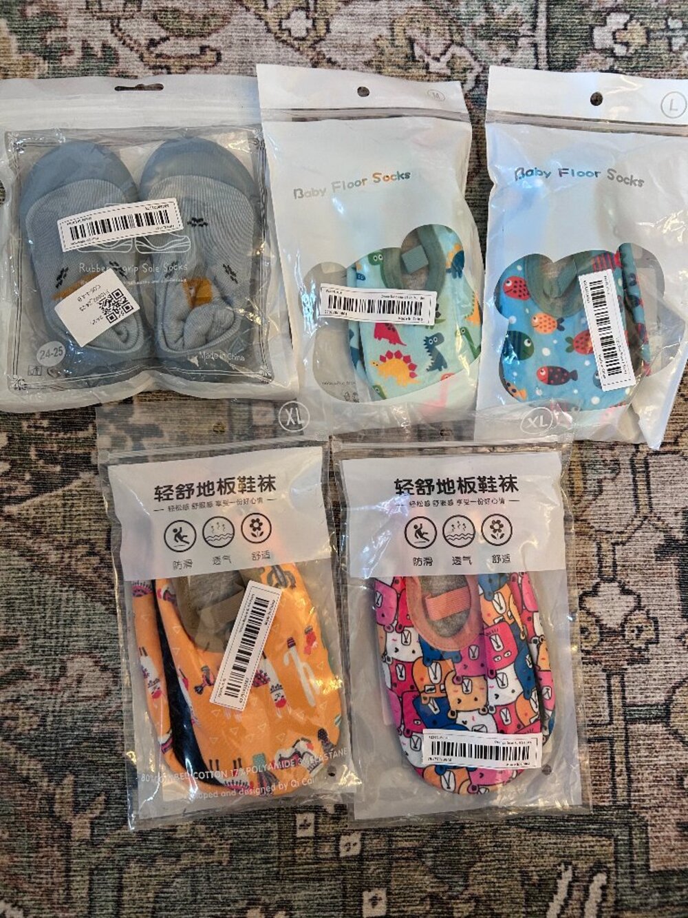Five Pair of NEW Anti-Skid Baby Floor Socks (Various Sizes)